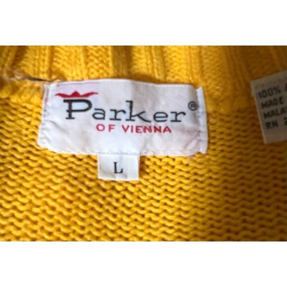 Parker of Vienna Vintage Men’s Preppy Gold V-neck Acrylic Pullover Sweater L - Picture 6 of 8